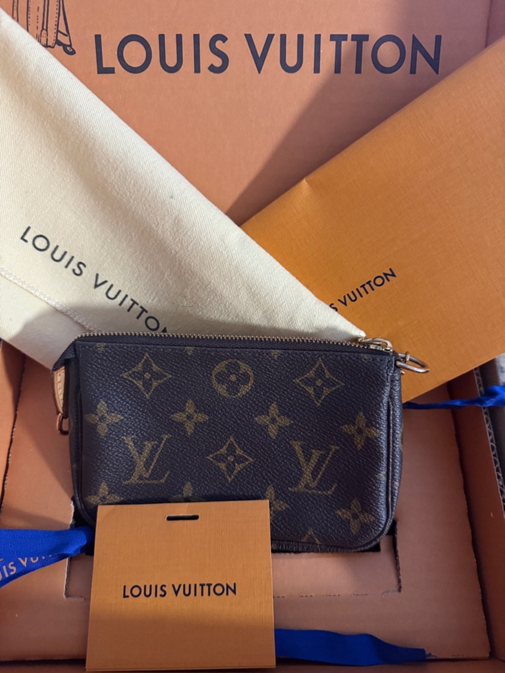 Louis Vuitton Monogram Mini Pochette in Brown with Gold Chain